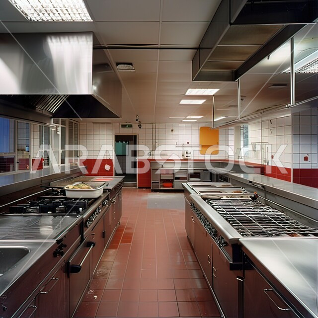 Kitchen with luxurious modern interiors, distinguished modern architecture, residential apartments and villas, advanced electrical appliances with high technology, the use of high-end artistic style in home furniture.