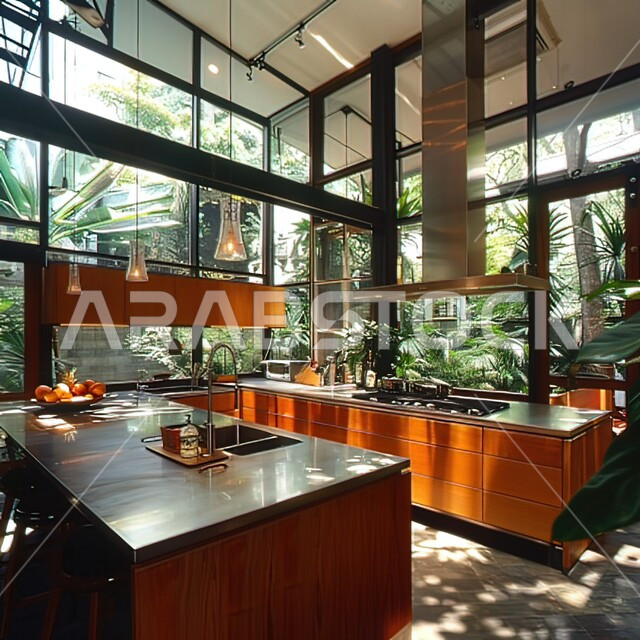 استخدام الطراز الفني الراقي في الأثاث المنزلي، مطبخ بديكورات داخلية عصرية فاخرة، فنون الهندسة المعمارية المتميزة الحديثة، شقق وفلل سكنية، أدوات كهربائية متطورة بتقنيات عالية