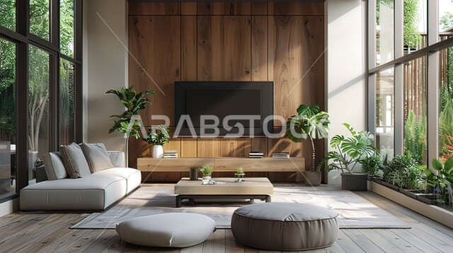 Interior-decorated living rooms with antiques and accessories, elegant modern home furniture, residential apartments and villas in Saudi Arabia, upscale resorts and chalets, places for rest and relaxation away from the pressures of life, a living room with modern contemporary designs.