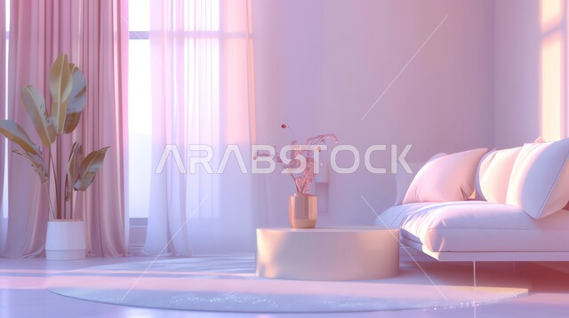 الاهتمام بنبات الزينة المنزلي، تحف واكسسوارات وأثاث منزلي راقي، غرف معيشه بتصاميم وديكورات داخلية حديثه فاخرة، غرفة جلوس عصرية مع أريكة بيضاء