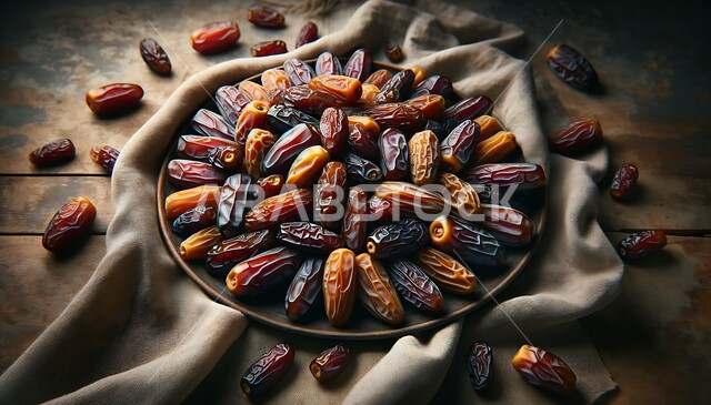 ضيافة رمضانية لذيذة، رطب من نخيل المملكة العربية السعودية، محاصيل ومنتجات زراعية محلية وطنية سعودية، صورة مقربة لطبق مليء بالتمر السكري الصحي الطازج, وجبة ذات قيمة غذائية عالية