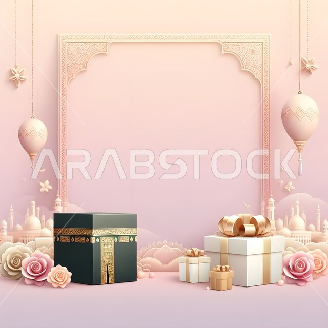 بطاقة معايدة للأعياد الإسلامية, كوفر تصميم تهنئة عيد الأضحى المبارك,  رسوم وتصاميم للمعايدات, قوالب دينية للمناسبات السعيدة, فرحة المسلمين بقدوم العيد, خلفية مزخرفة