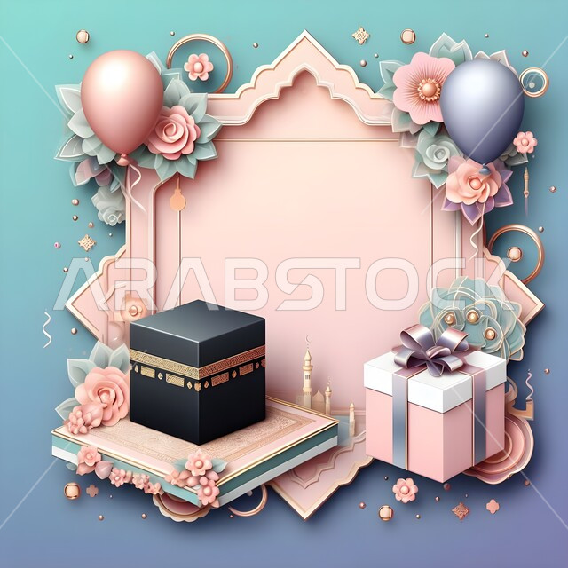 كوفر تصميم تهنئة عيد الأضحى المبارك, بطاقة معايدة للأعياد الإسلامية,  رسوم وتصاميم للمعايدات, قوالب دينية للمناسبات السعيدة, فرحة المسلمين بقدوم العيد, خلفية مزخرفة