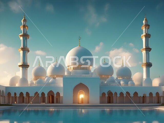 معالم إسلامية مشهورة، الفن الهندسي المعماري في بناء القبب البيضاء على مسجد الشيخ زايد الكبير في إمارة أبو ظبي في النهار، الطراز الإسلامي الحديث لمساجد دولة الإمارات العربية المتحدة, أماكن العبادة والتقرب إلى الله تعالى