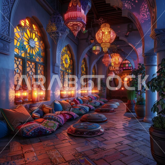 الفرحة بقدوم شهر الخير والبركة، استقبال رمضان المبارك بالأجواء الروحانية، الفن الهندسي الاسلامي في التحف والديكورات، زينة وأنوار للأعياد والمناسبات الدينية، المنازل العربية المزينة بالزخارف الإسلامية