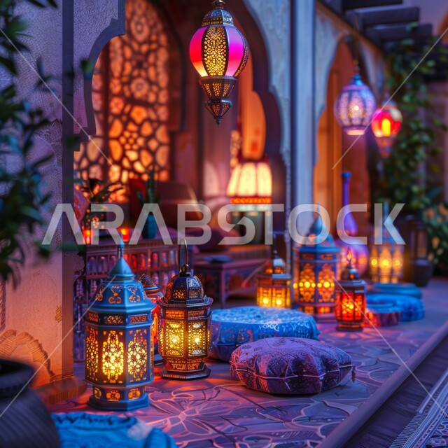 استقبال رمضان المبارك بالأجواء الروحانية، الفن الهندسي الاسلامي في التحف والديكورات، زينة وأنوار للأعياد والمناسبات الدينية، الفرحة بقدوم شهر الخير والبركة، المنازل العربية المزينة بالزخارف الإسلامية