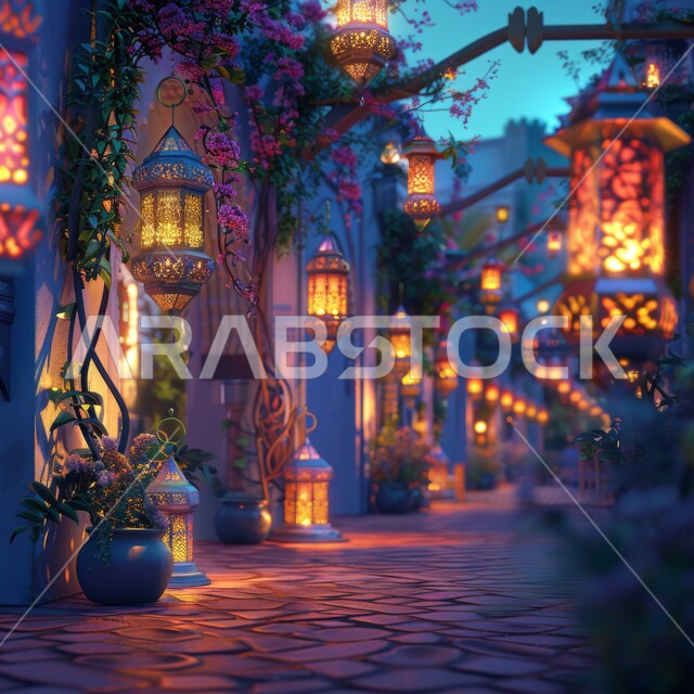 التصاميم التقليدية للفوانيس المعدنية المعلقة والملونة, زينة الأعياد والمناسبات الاسلامية, الاحتفال بشهر رمضان المبارك, الأجواء الدينية الروحانية الرمضانية, الاستعداد لقدوم شهر الخير