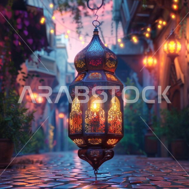 فانوس عربي تقليدي معدني، إضاءة وزينة شهر رمضان المبارك، ديكورات وأنوار وتحف رمضانيه, الاحتفال بقدوم شهر الخير والبركة، الأجواء الروحانية في المناسبات الدينية