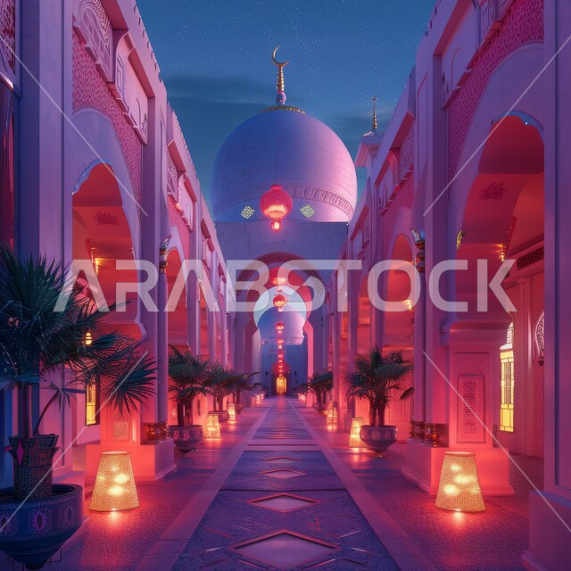 مسجد سعودي بطراز عربي عريق، الفن الهندسي المعماري للمساجد السعودية, إضاءة وزينة شهر رمضان المبارك، الأجواء الروحانية في المناسبات الدينية، الاحتفال بقدوم شهر الخير والبركة، خلفيات مساجد اسلاميه