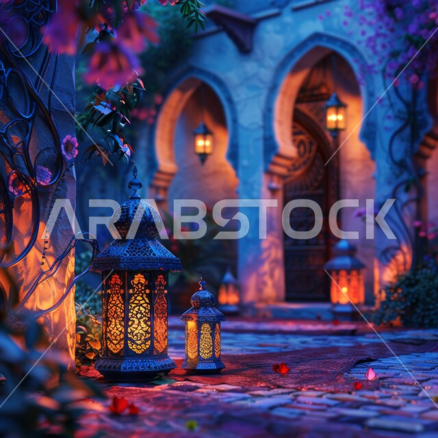 ديكورات كلاسيكية فاخرة، إضاءة وزينة شهر رمضان المبارك، الأجواء الروحانية في المناسبات الدينية، الاحتفال بقدوم شهر الخير والبركة، خلفيات إسلامية رمضانية