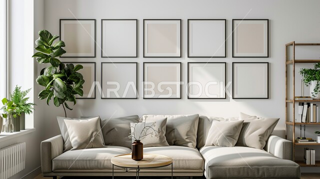 غرف معيشه بتصاميم وديكورات داخلية حديثه فاخرة، اكسسوارات وتحف وأثاث راقي ، الاهتمام بنباتات الزينة الطبيعية المنزلية، غرفة جلوس عصرية مع أريكة بألوان البيج