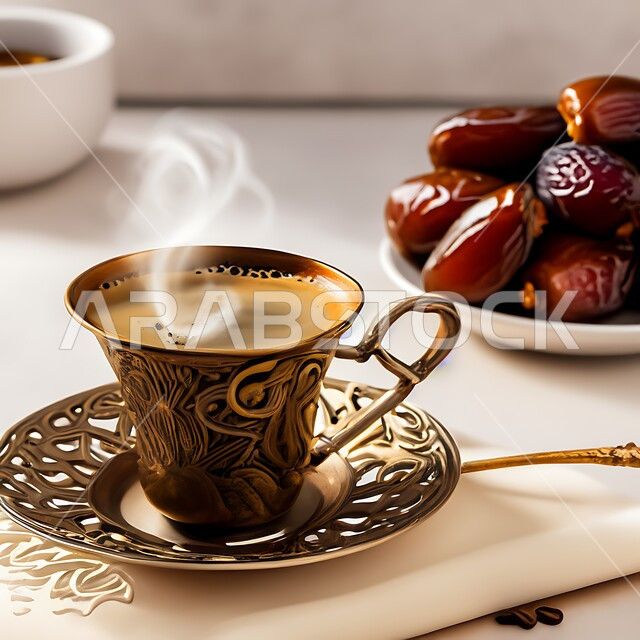 فخر الانتاج المحلي الوطني السعودي, الاستمتاع بتناول المشروبات الساخنة, ضيافة الأعياد والمناسبات في المملكة العربية السعودية, فنجان من القهوة العربية مع حبات التمر الشهي, أصالة العادات والتقاليد وحسن استقبال الضيوف