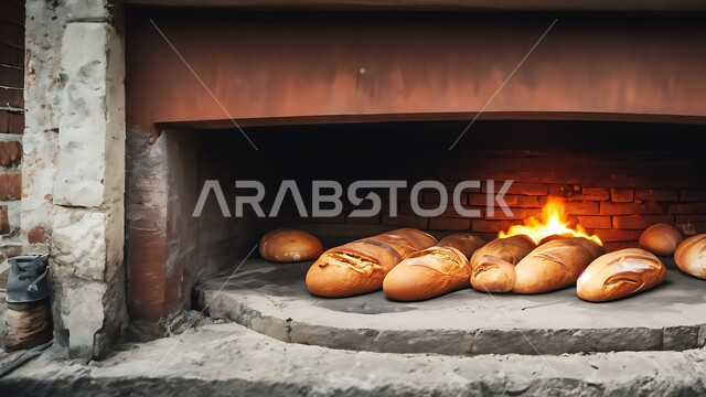 إعداد المعجنات والخبز في مخابز السعودية, فرن الطين التقليدي القديم, أفران المخبوزات الساخنة في المملكة, صورة مقربة لموقد الحطب المشتعل