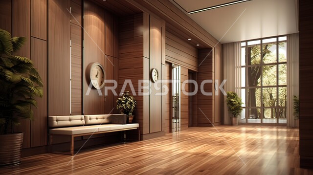 التصميم الحديث من الداخل لمنزل فاخر، الديكورات الداخلية الخشبية باللون البني الفخم، فلل سكنية بتصاميم عصرية، مفهوم الفن المعماري الهندسي في السعودية، اكسسوارات وتحف وأثاث منزلي راقي