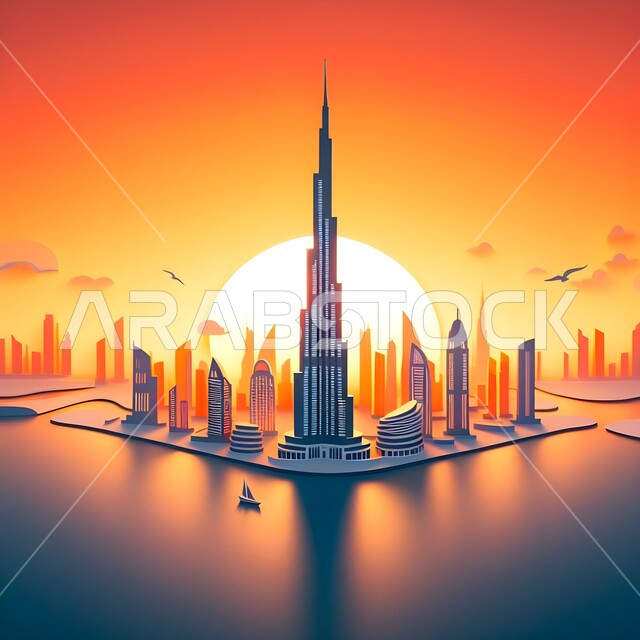 التطور والتقدم العمراني الاماراتي, برج خليفة في مدينة دبي, الفن الهندسي المعماري على الطراز الحديث والمتطور, الأعمال والرسومات الفنية للأبراج وناطحات السحاب في الإمارات العربية المتحدة