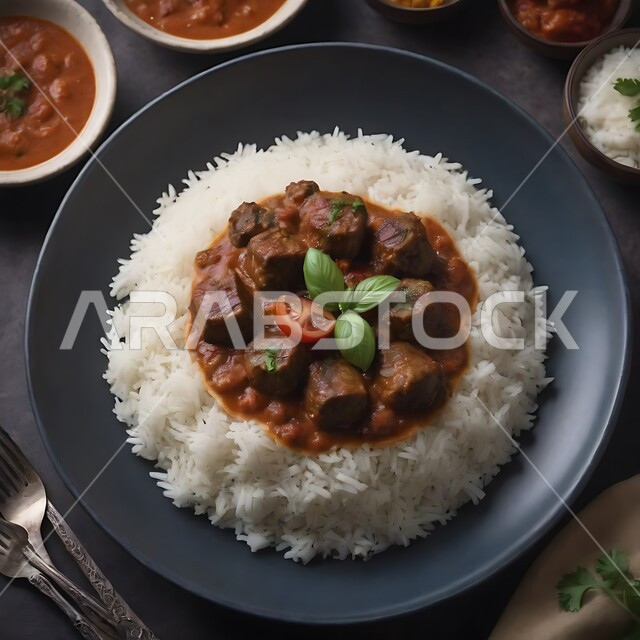 المطاعم والمطابخ في المملكة العربية السعودية، طبق من الأرز مع لحوم الضأن المتبلة والمشوية وصلصة الطماطم، أكلات شعبية تقليدية مشهورة، وجبة الحنيذ الشهية، وصفات المأكولات الشرقيه اللذيذة