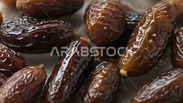 رطب من نخيل المملكة العربية السعودية، محاصيل ومنتجات زراعية محلية وطنية سعودية، صورة مقربة لطبق مليء بالتمر السكري الصحي الطازج، وجبة ذات قيمة غذائية عالية، ضيافة رمضانية لذيذة