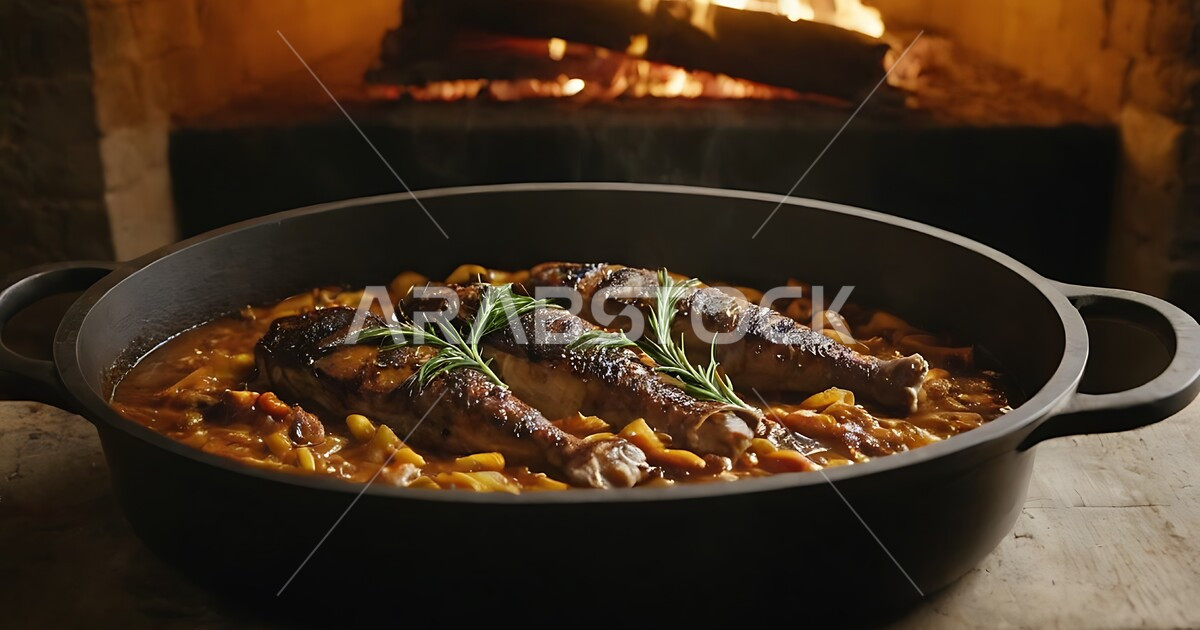 A bowl full of marinated and grilled chicken and tomato sauce while ...