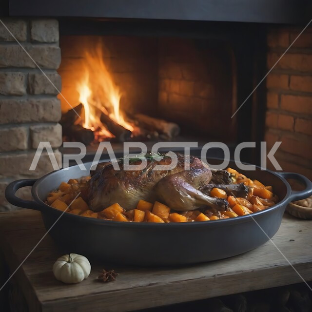 وعاء مليء بالدجاج المتبل والمشوي وصلصة الطماطم اثناء الطهي، أكلات شعبية تقليدية مشهورة، وصفات المأكولات الشرقيه اللذيذة، المطاعم والمطابخ في المملكة العربية السعودية، الطهي على موقد الحطب، وجبة الحنيذ الشهية