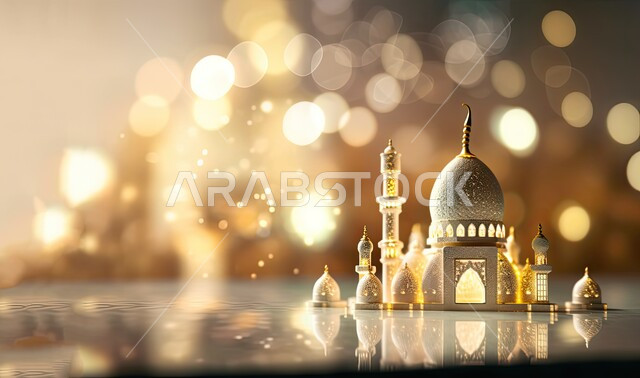 زينة وديكورات الاعياد والمناسبات الدينية، العبادة والتقرب الى الله في شهر رمضان المبارك، مجسم ثلاثي الابعاد لمسجد على الطراز الاسلامي، تصاميم اسلامية دينية، أجواء رمضانية روحانية