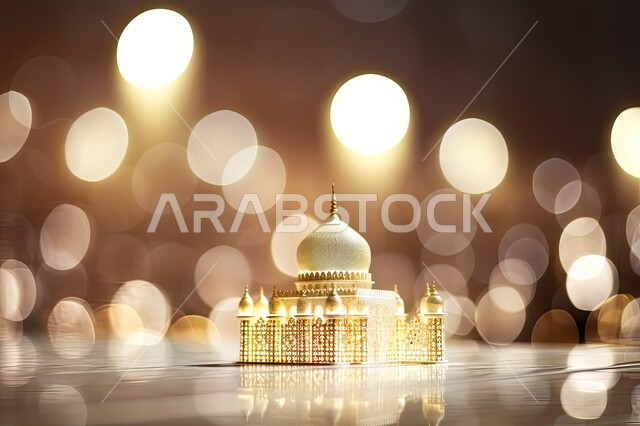 العبادة والتقرب الى الله في شهر رمضان المبارك، مجسم ثلاثي الابعاد لمسجد على الطراز الاسلامي، تصاميم اسلامية دينية، زينة وديكورات الاعياد والمناسبات الدينية، أجواء رمضانية روحانية