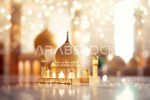 مجسم ثلاثي الابعاد لمسجد على الطراز الاسلامي، تصاميم اسلامية دينية، العبادة والتقرب الى الله في شهر رمضان المبارك، زينة وديكورات الاعياد والمناسبات الدينية، أجواء رمضانية روحانية