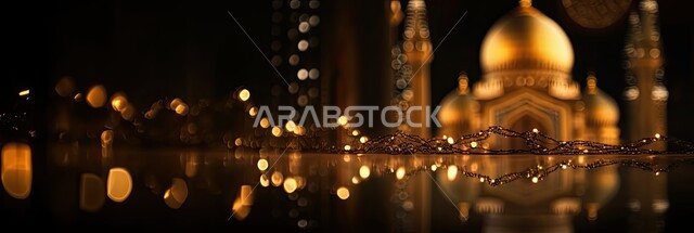 A 3D model of an Islamic-style mosque, worship and getting closer to God in the holy month of Ramadan, a spiritual Ramadan atmosphere, Islamic religious designs, decorations for holidays and religious occasions.