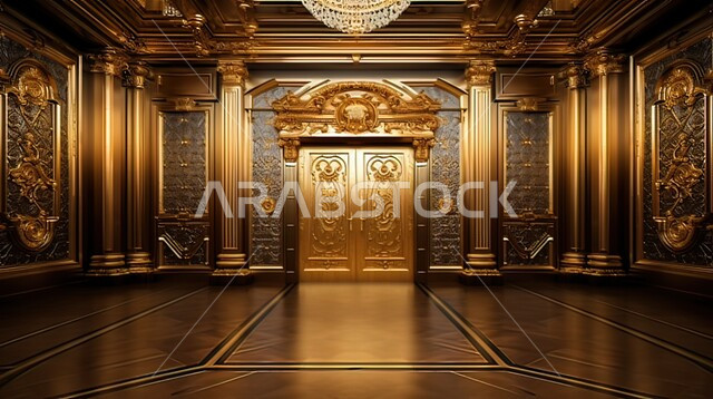 التصاميم الداخلية الفخمة والراقية للقصور الملكية في المملكة العربية السعودية، ديكورات مصنوعة من الجبس الملون بالذهبي، زخارف جبسية ذهبية على أبواب وجدران الفلل والقصور، ديكور ملكي كلاسيكي