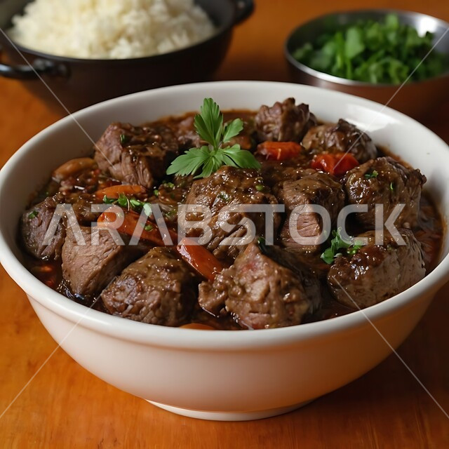 طبق من قطع اللحم المبهر المطهي والغني بالبروتين، وجبات غذائية صحية، وصفات طعام خليجية سعودية، براعة العرب في إعداد وتقديم الأطباق الشرقية