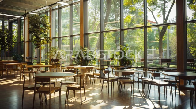  الديكورات والتصاميم الداخلية للكافيهات والمطاعم، صالة مطعم ومقهى بديكورات وألوان جذابة، أثاث داخلي راقي لمطعم على الطراز الحديث في المملكة العربية السعودية