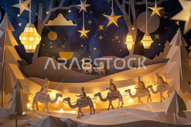 السماء المليئة بالنجوم المضيئة في شهر رمضان المبارك، الرمال الذهبية الناعمة، محميات طبيعية برية للعناية بالجمال، قافلة من الابل تسير في الصحراء بالمملكة العربية السعودية، المناظر الطبيعية في المناطق الصحراوية