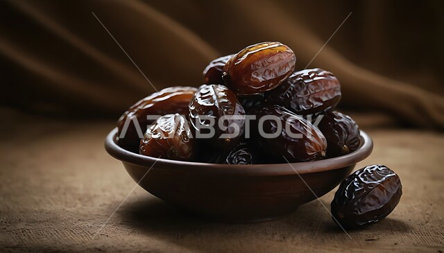 صحن من التمر، ضيافة رمضانية شهية، أنواع المختلفة من التمور الصحية اللذيذة، حصاد النخيل في مزارع المملكة، منتجات محلية سعودية وطنية، وجبة غذائية صحية ذات أهمية عاليه