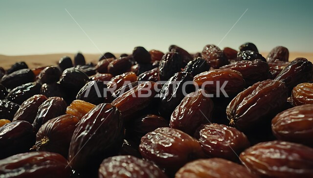أنواع المختلفة من التمور الصحية اللذيذة، حصاد النخيل في مزارع المملكة، صورة مقربة لحبات التمر، منتجات محلية سعودية وطنية، ضيافة رمضانية شهية، وجبة غذائية صحية ذات أهمية عاليه