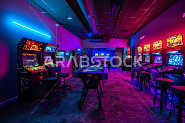 PlayStation gaming hall, electronic games store, youth entertainment activities, a room full of screens, modern and advanced devices and technologies, the world of video games.