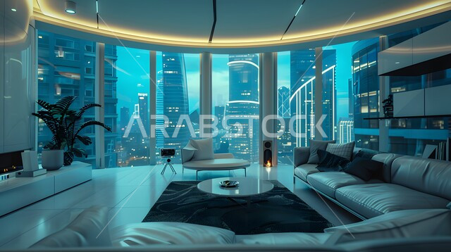 تصميم داخلي حديث لشقة سكنية، التصاميم والديكورات الداخلية لغرفة معيشة بأثاث منزلي راقي، اختيار الألوان المناسبة والتنسيق بين الأثاث والإكسسوارات، استخدام المفروشات ذو التصاميم العصرية