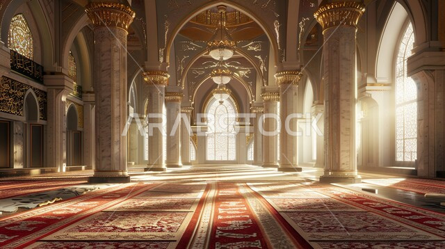 أماكن ومعالم اسلامية دينية مقدسة, الفن الهندسي المعماري والتصميم الداخلي للمساجد على الطراز العربي الاسلامي، ديكورات الأعمدة الداخلية للمسجد بنمط الموزاييك، العبادة والتقرب الى الله تعالى