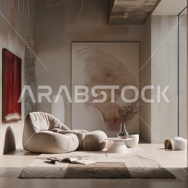 Using furnishings with modern designs, modern interior design for a residential apartment, interior designs and decorations for a living room with upscale home furniture, choosing the appropriate colors and coordination between furniture and accessories.