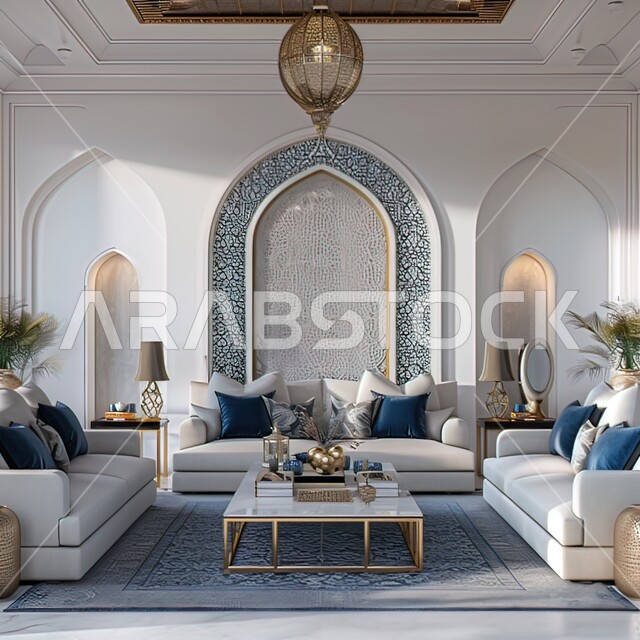 جدران مزخرفة وتصميم داخلي حديث لشقة سكنية، التصاميم والديكورات الداخلية لغرفة معيشة بأثاث منزلي راقي، اختيار الألوان المناسبة والتنسيق بين الأثاث والإكسسوارات، استخدام المفروشات ذو التصاميم العصرية