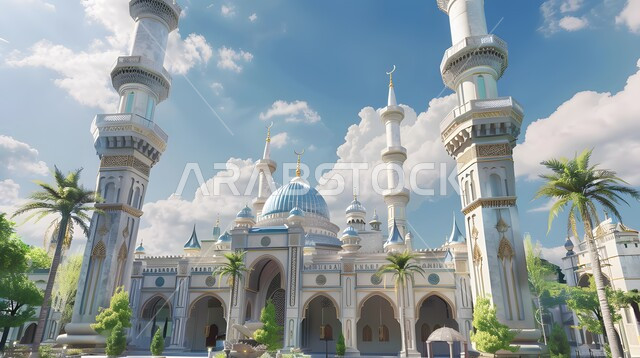  منظر السماء المليئة بالغيوم، القبب والمآذن المتميزة، ديكورات وتصاميم على الطراز الاسلامي، الفن الهندسي المعماري للمساجد، صورة مقربة لمسجد عربي فاخر، العبادة والتقرب إلى الله، آداء الفرائض والصلوات، خلفيات دينية رمضانية