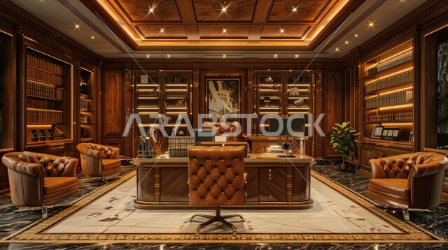 مكاتب وشركات بتصاميم داخلية و ديكورات حديثة، مفهوم الفن الهندسي المعماري في المملكة العربية السعودية، تصميم عصري حديث لغرف العمل الواسعة المجهزة بالمعدات والأدوات، تحف واكسسوارات وأثاث فاخر