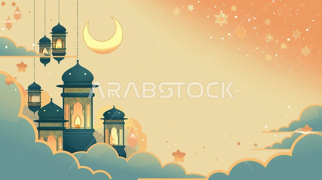 منظر الغيوم في السماء، الاحتفال بالمناسبات والأعياد الدينية الاسلامية، ديكورات وزينة رمضان المبارك, فوانيس معدنية تقليدية مضيئة مزخرفة، العادات والتقاليد لاستقبال الشهر المبارك في المملكة العربية السعودية, البهجة بقدوم شهر الخير