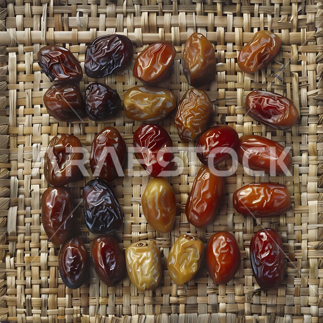 سناكات صحية مفيدة, أفخر وأجود أنواع التمر في المملكة العربية السعودية, حبات التمر الشهية على حصيرة منسوجة تقليدية, منتجات ومحاصيل زراعية محلية وطنية, أغذية ذات قيمة غذائية عالية