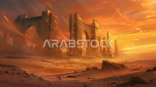 الاستمتاع بمنظر الغروب في صحاري المملكة, الآثار الحجرية التراثية القديمة, التلال والرمال الذهبية الناعمة, معالم سياحية طبيعية في السعودية, التكوينات والتشكيلات الحجرية, التراث والأصالة والعراقة