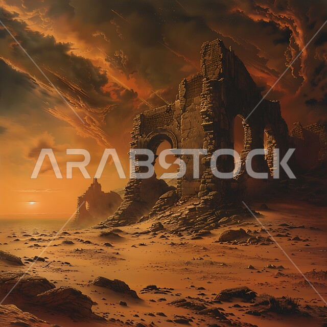 Enjoying the sunset view in the deserts of the Kingdom, ancient heritage stone monuments, hills and soft golden sand, natural tourist attractions in Saudi Arabia, stone formations and formations, heritage, authenticity and nobility.