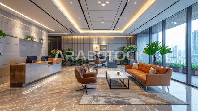 التصاميم والديكورات الداخلية للفنادق والمنتجعات الفاخرة، شركات ومكاتب تجارية في المملكة العربية السعودية، لوبي اوتيل بديزاينات عصرية حديثه، التصميم الراقي لردهة ومدخل الاستقبال في الفندق