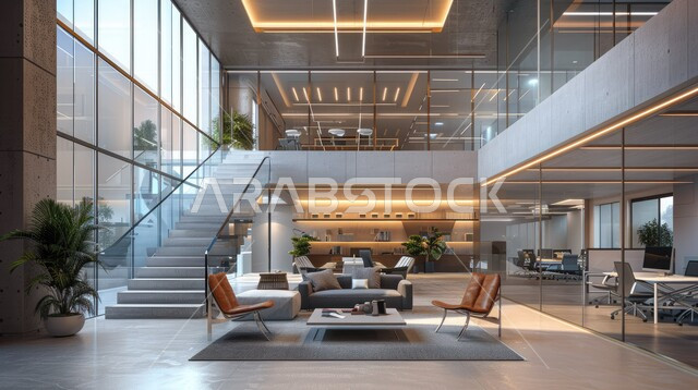 مجسمات وتصاميم كلاسيكية لمكاتب الأعمال الحديثة، الديكورات الأنيقة والراقية على الطراز الحديث، الفن الهندسي المعماري الداخلي المتطور للسلالم الزجاجية، تصميم عصري راقي لمكاتب الشركات في المملكة العربية السعودية