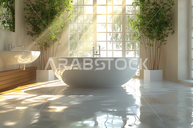  الحمام الداخلي الحديث بألوان هادئة وفاتحة، ديكورات وتصاميم داخلية للحمامات وأحواض الاستحمام في الشقق السياحية، دورة مياه رخاميه فاخرة في أحد المباني السكنيه، الفن الهندسي المعماري للفلل والمنازل الراقية