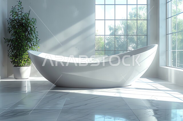 الفن الهندسي المعماري للفلل والمنازل الراقية، الحمام الداخلي الحديث بألوان هادئة وفاتحة، ديكورات وتصاميم داخلية للحمامات وأحواض الاستحمام في الشقق السياحية، دورة مياه رخاميه فاخرة في أحد المباني السكنيه