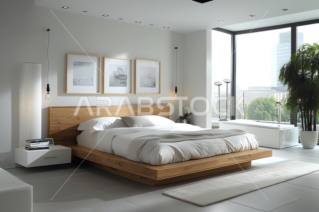 تصميم داخلي لغرفة نوم بأسلوب حديث، غرف بتصاميم داخلية عصرية فاخر، فلل وشقق سكنية بديكورات متطورة، فنون الهندسة المعمارية والديكور في الفنادق والمنتجعات المصممة بالطرق الحديثة، سرير ووسائد مريحة، أثاث منزلي راقي وأنيق