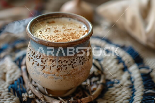 حسن الضيافه والإستقبال، صورة مقربة لكوب شاي الكرك الهندي على لوح من البورسلان، الاستمتاع بالمشروبات الساخنة، مزيج الشاي الاسود والحليب مع الزنجبيل والتوابل الاخرى، ماسالا تشاي مع اعواد القرفة، فوائد ذات قيمة صحية